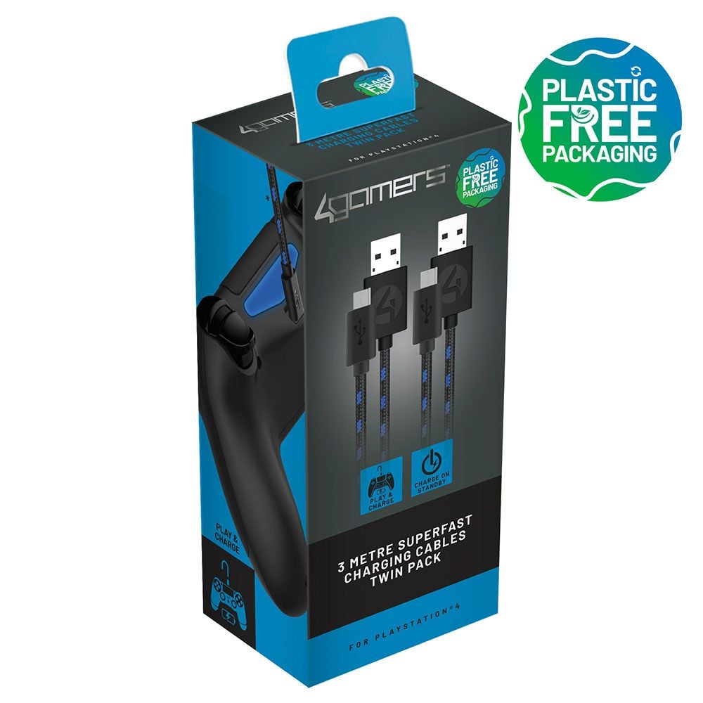 4Gamers PS4 3m Superfast Play Charge Cable Twin Pack