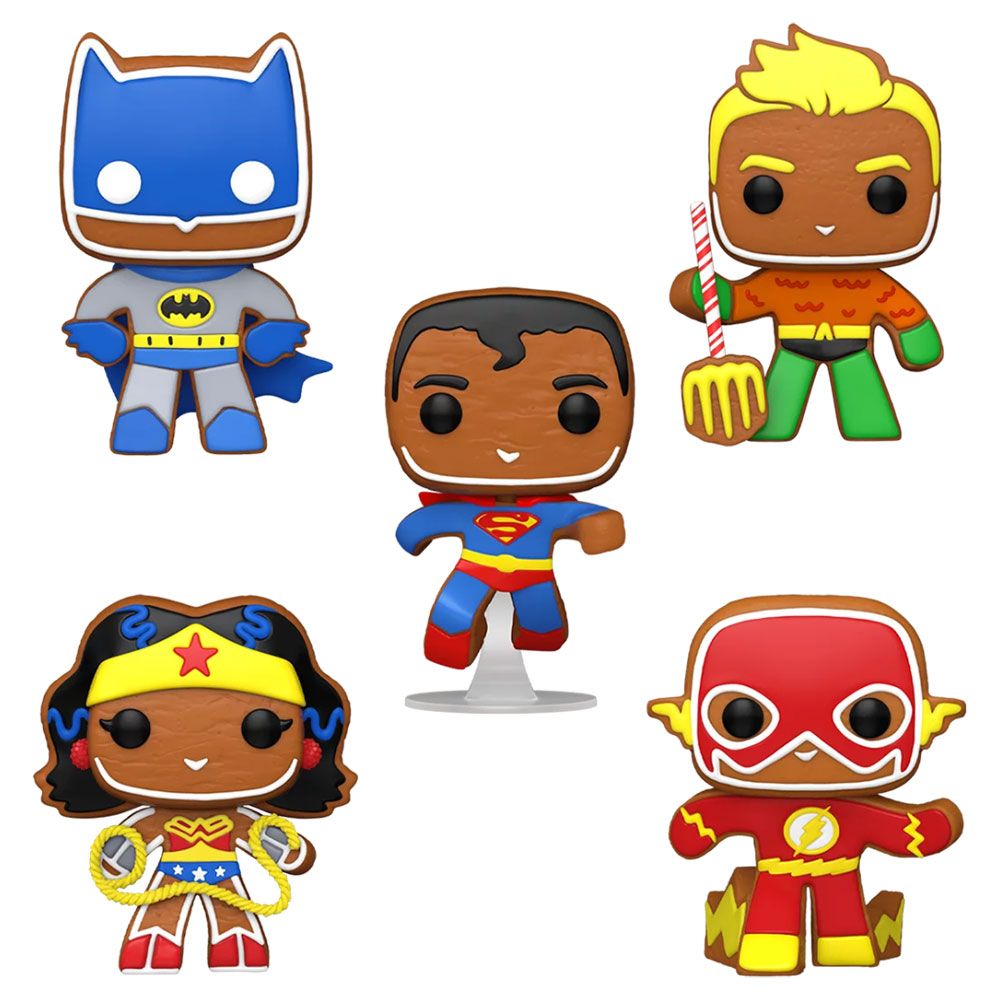 DC Comics Super Heroes Gingerbread Batman, Aquaman, Superman, The Flash &  Wonder Woman Funko POP! Vinyl 5 Pack | The Gamesmen