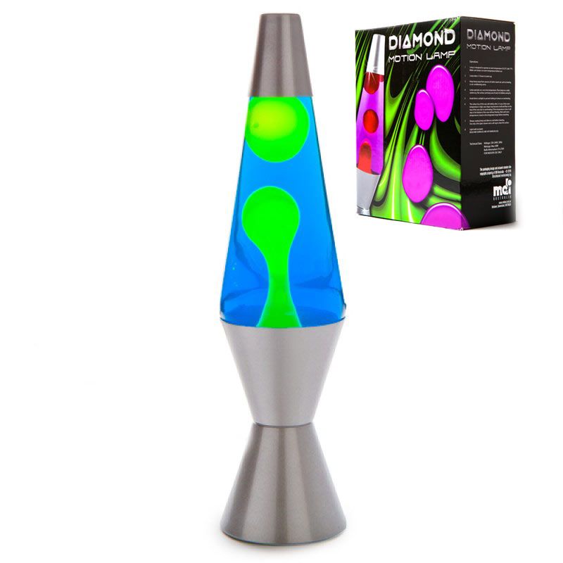 Diamond Lava Motion Lamp Yellow Blue with Silver Stand