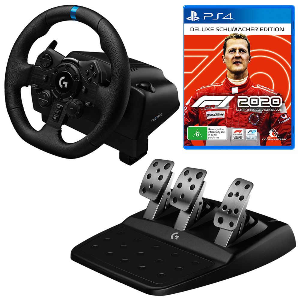 Logitech G923 Trueforce Sim Racing Wheel for PS4, PS5 & PC + F1 2020 Deluxe  Schumacher Edition Bundle