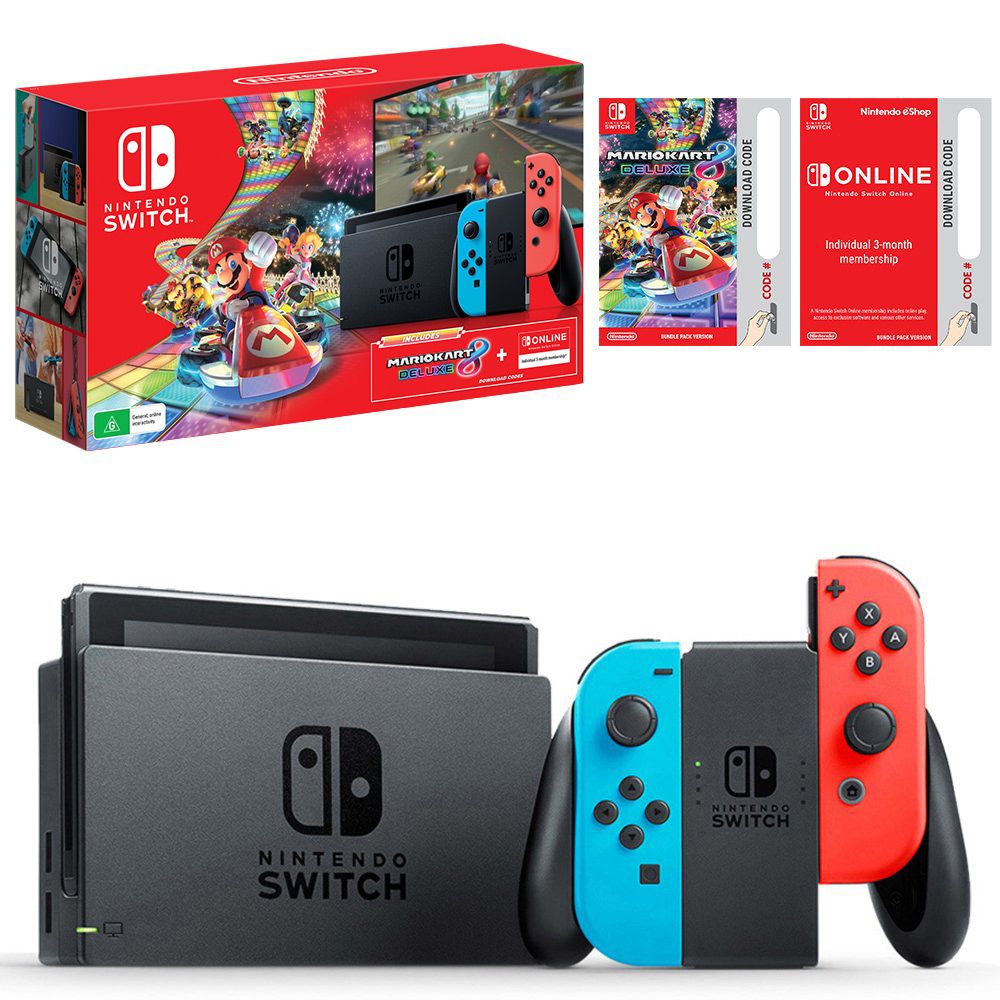 Nintendo Switch Neon Joy-Con Console with Mario Kart Deluxe  Months  Online Membership