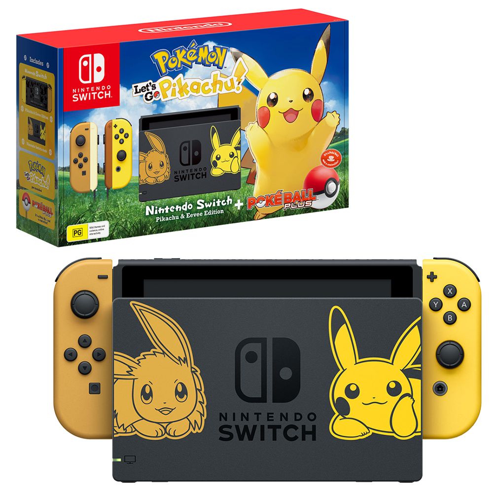 Nintendo Switch Pikachu & Eevee Edition Console with Pokemon: Let's Pikachu & Poke Ball Plus | The Gamesmen