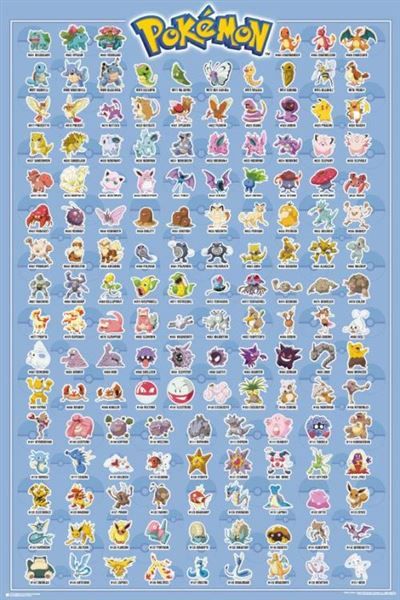 Pokemon – Pôster/impressão de TV Show/jogos (Kanto 151 – Todos os
