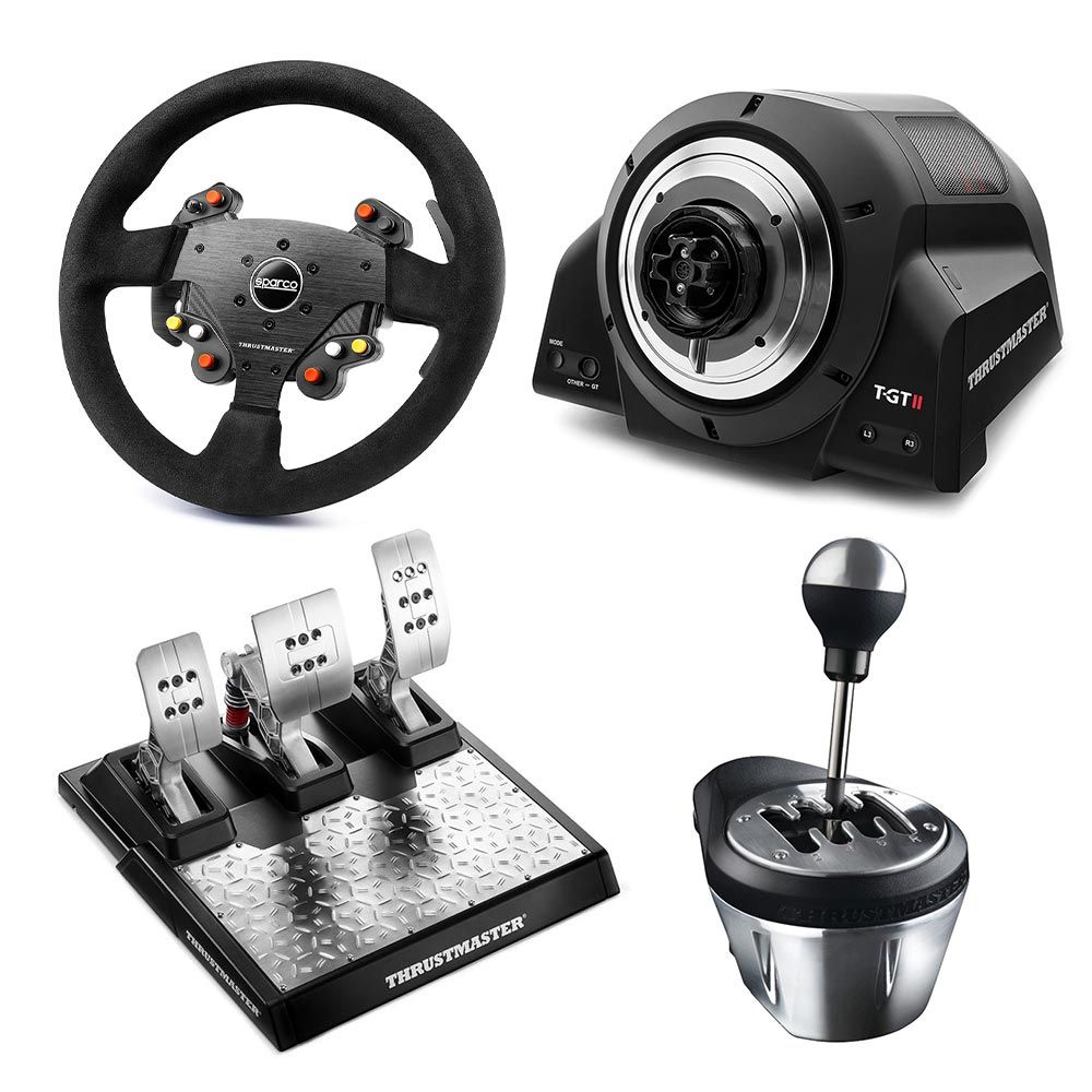 Thrustmaster T-GT II Servo Base with Sparco R383 Rally Wheel Add-On, Thrustmaster  TH8A Shifter  Thrustmaster T-LCM Pedals Bundle