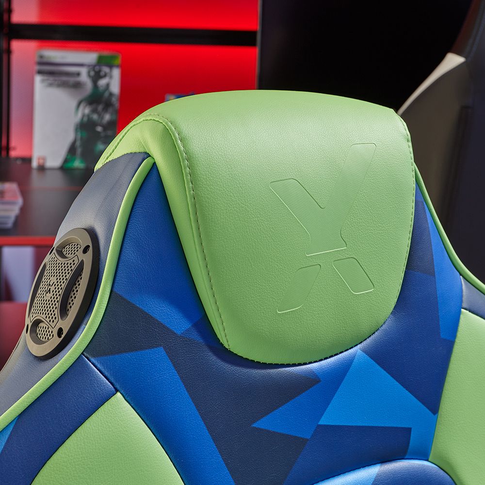X Rocker Geo Camo Blue Green 2.1 Stereo Audio Gaming Chair
