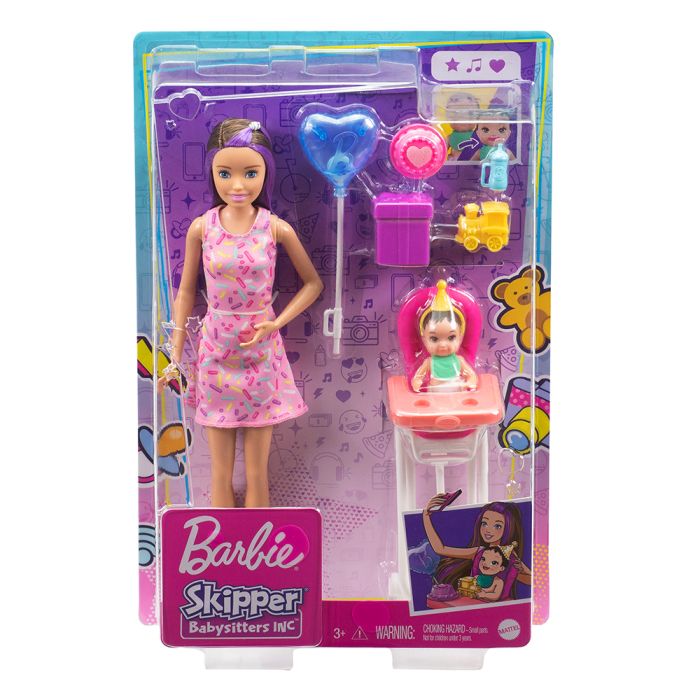 Barbie Skipper Babysitters Inc. Birthday Baby Purple Hair Doll and Playset