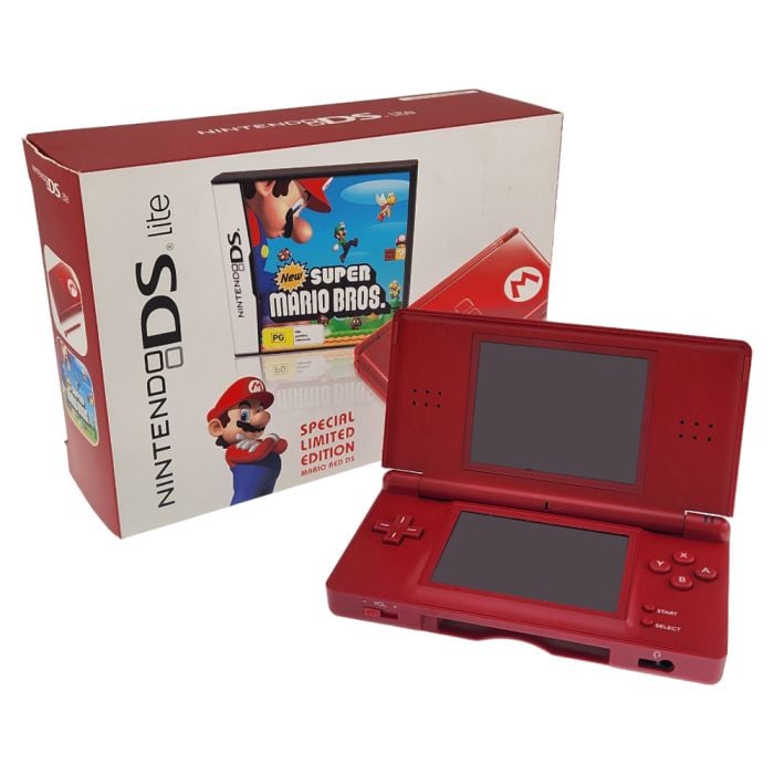 Nintendo DS Lite Limited Edition Mario Red Console with New Super Mario Bros Boxed Pre Owned