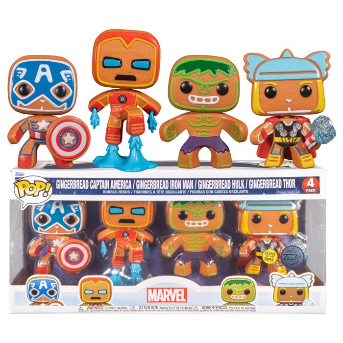 Marvel Holiday Gingerbread Captain America Iron Man Thor Hulk 4 Pack Funko POP Vinyl
