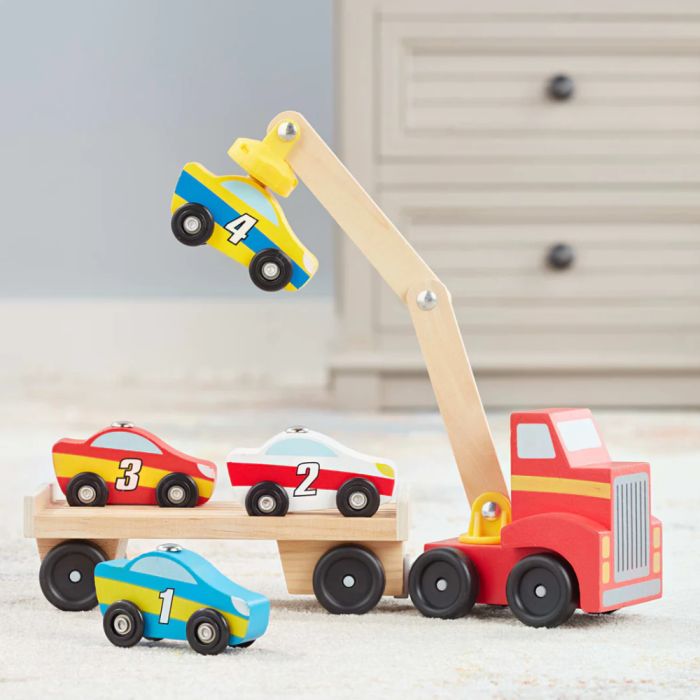 Melissa Doug Magnetic Toy Car Loader Set