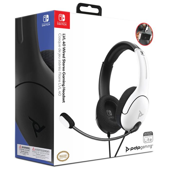 PDP Lvl 40 Dual Tone Wired Gaming Headset for Nintendo Switch Black White