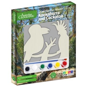 Australian Geographic Create Your Own Wooden Kookaburra and Cockatoo Paint Kit