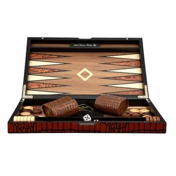 Dal Rossi Italy 15" Backgammon Wooden Crocodile Engraved Design Light Tan0