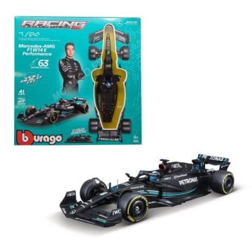 Bburago Formula Racing Model Kit 2023 F-1 Mercedes AMG W14 #63 George Russell with Helmet 1:24 Scale Diecast Vehicle0