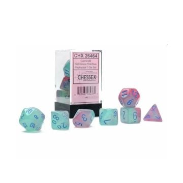 Chessex Gemini Gel Green-Pink/Blue Luminary 7 Die Set CHX 26464