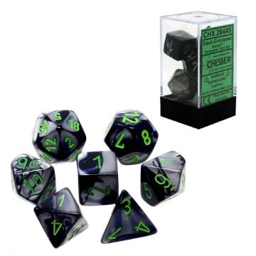 Chessex Gemini Polyhedral 7-Die Dice Set (Black & Grey/Green)