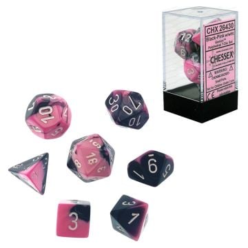 Chessex Gemini Polyhedral 7-Die Dice Set (Black/Pink & White)