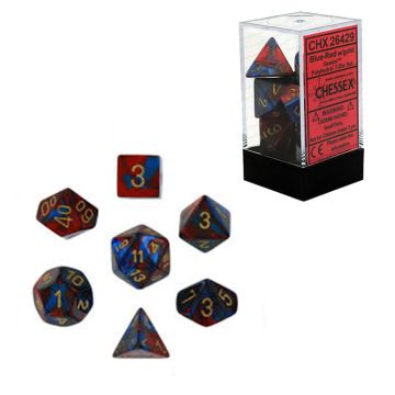 Chessex Gemini Polyhedral 7-Die Dice Set (Red & Blue/Gold)