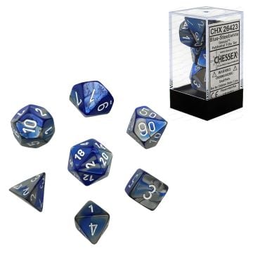 Chessex Gemini Polyhedral 7-Die Dice Set (Blue/Steel & White)