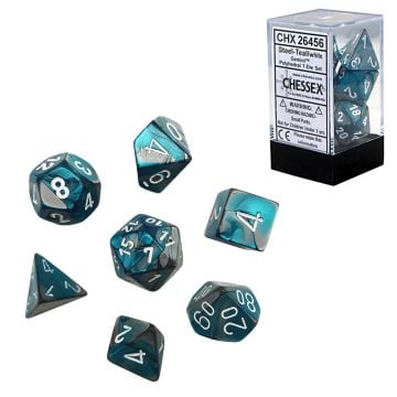 Chessex Gemini Polyhedral 7-Die Dice Set (Steel/Teal & White)