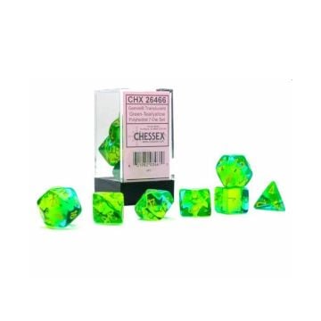 Chessex Gemini Translucent Green-Teal/Yellow Luminary 7 Die Set CHX 26466