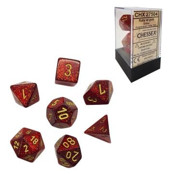 Chessex Glitter Polyhedral 7-Die Dice Set (Ruby & Gold)