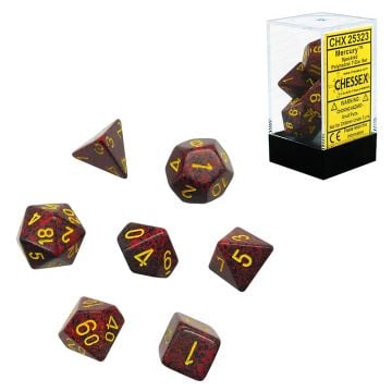 Chessex Mercury Speckled Polyhedral 7-Die Dice Set (Red & Black/Yellow)