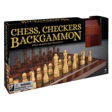 Classic Games Deluxe Backgammon, Chess & Checkers Board Game