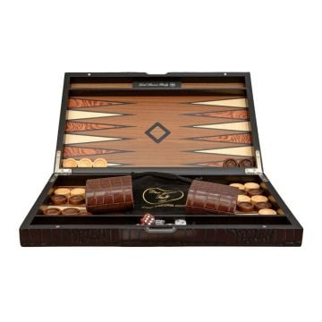 Dal Rossi Italy Backgammon Wooden 15" Crocodile Engraved Design Dark Brown0