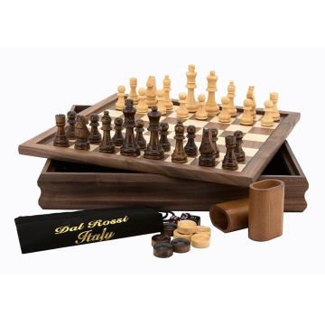 Dal Rossi 14" Walnut 3-in-1 Chess/Backgammon/Checkers Set