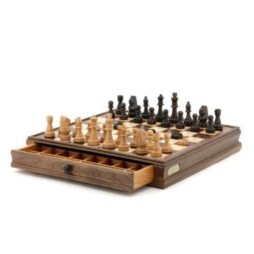 Dal Rossi 15" Walnut 2-in-1 Chess/Checkers Set with Drawers (Image 1)