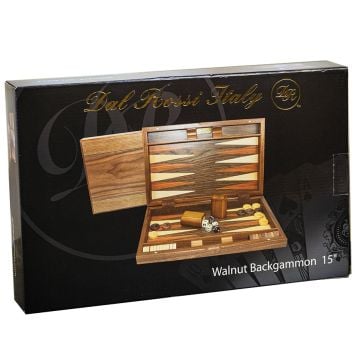Dal Rossi 15" Walnut Burl Backgammon Set (Image 1)