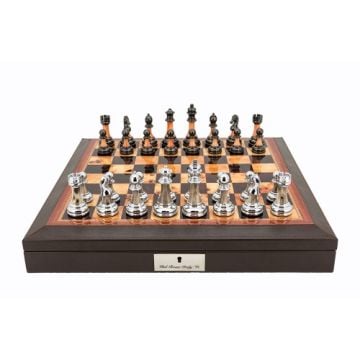 Dal Rossi 16" Walnut Chess Set with 85mm Metal/Marble Chess Pieces