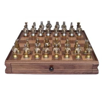 Dal Rossi 15" Medieval Warriors Resin Chess Set with Wood Chess Board
