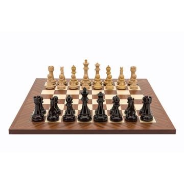 Dal Rossi 20" Wooden Chess Board with Dark Red & Wood Weighted Chess Pieces