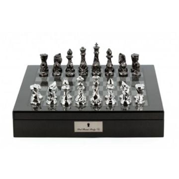 Dal Rossi Italy Chess 16" Carbon Fibre Board with Titanium & Silver Chess Pieces