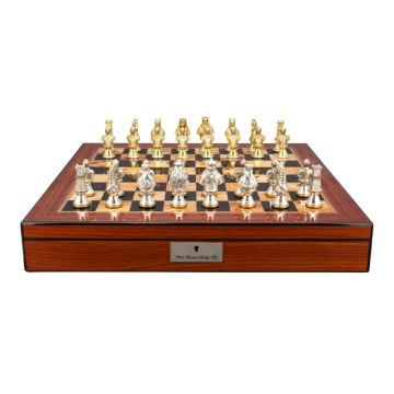Dal Rossi 20" Walnut Shiny Finish Chess Set with 85mm Medieval Warriors Metal Chessmen Chess Pieces (Image 1)