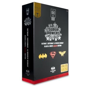 DC Direct Gold Label Super Powers Batman Superman & Wonder Woman Black & White Accent Edition Action Figure 3 Pack