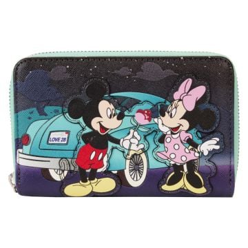 Loungefly Disney Mickey & Minnie Date Night Drive-In 4" Faux Leather Zip-Around Wallet