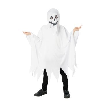 Ghost Poncho with Hood Child Costume Size S 7-8 Years