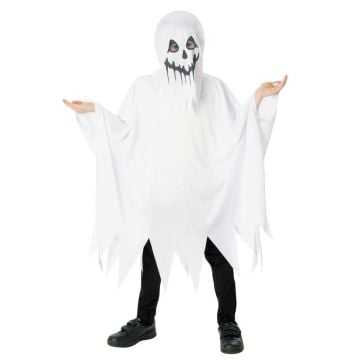 Ghost Poncho with Hood Child Costume Size M 9-10 Years