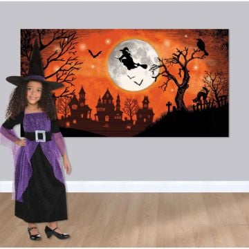 Halloween Classic Orange & Black Witch Scene Backdrop