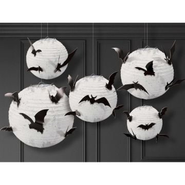 Halloween Classic White Paper Lanterns with Bat Add-Ons