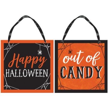Happy Halloween Out of Candy Classic Orange and Black Reversible Sign