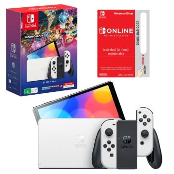 Nintendo Switch OLED Model White Console with Mario Kart 8 Deluxe & 12 Months Online Membership