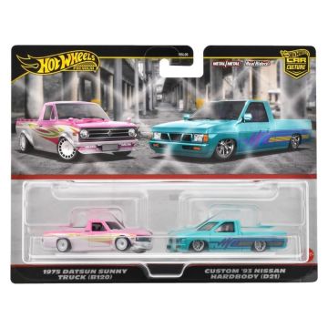 Hot Wheels Premium Car Culture 1975 Datsun Sunny Truck B120 & Custom 1993 Nissan Hardbody D21 Diecast 2 Pack