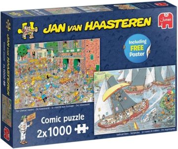 Jan Van Haasteren The Cheese Market + The Sailing Regatta  2 x 1000 pc Jigsaw Puzzles