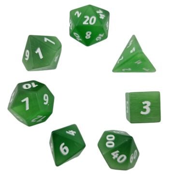Level Up Dice Semi Precious Cats Eye Forest Custom Polyhedreal 7 Die Set