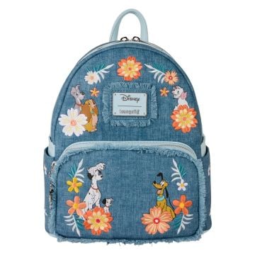 Loungefly Disney Dogs & Cats Faux Denim Fringe 10" Mini Backpack