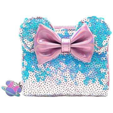 Loungefly Disney Minnie Mouse Planet Minnie Iridescent Sequin 4" Faux Leather Zip-Around Wallet