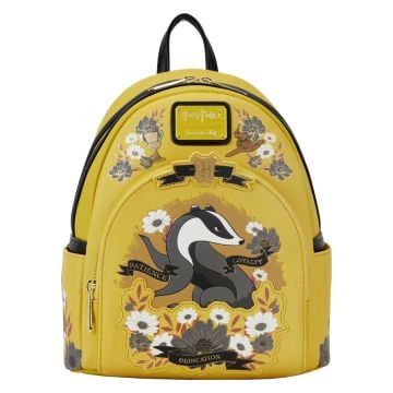Loungefly Harry Potter Hufflepuff House Floral Tattoo 10" Faux Leather Mini Backpack